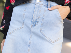 My Favorite Light Wash Pocket Detail Skirt