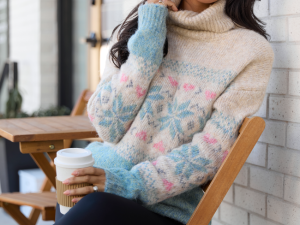 Collin Pink And Blue Fair Isle Turtleneck Sweater