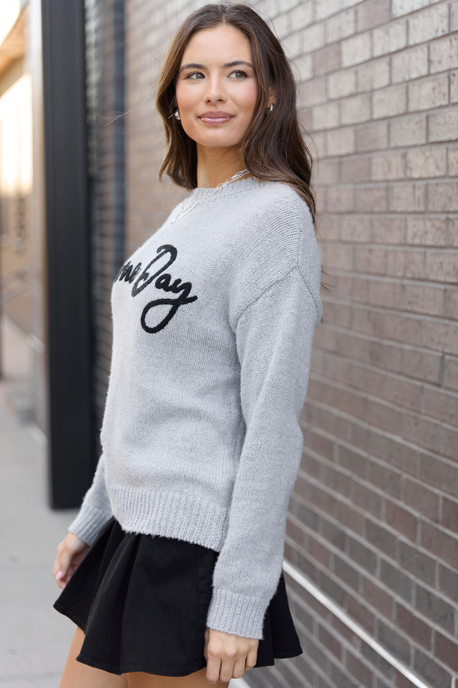 Tatum Long Sleeve Game Day Grey Sweater FINAL SALE - Image 3