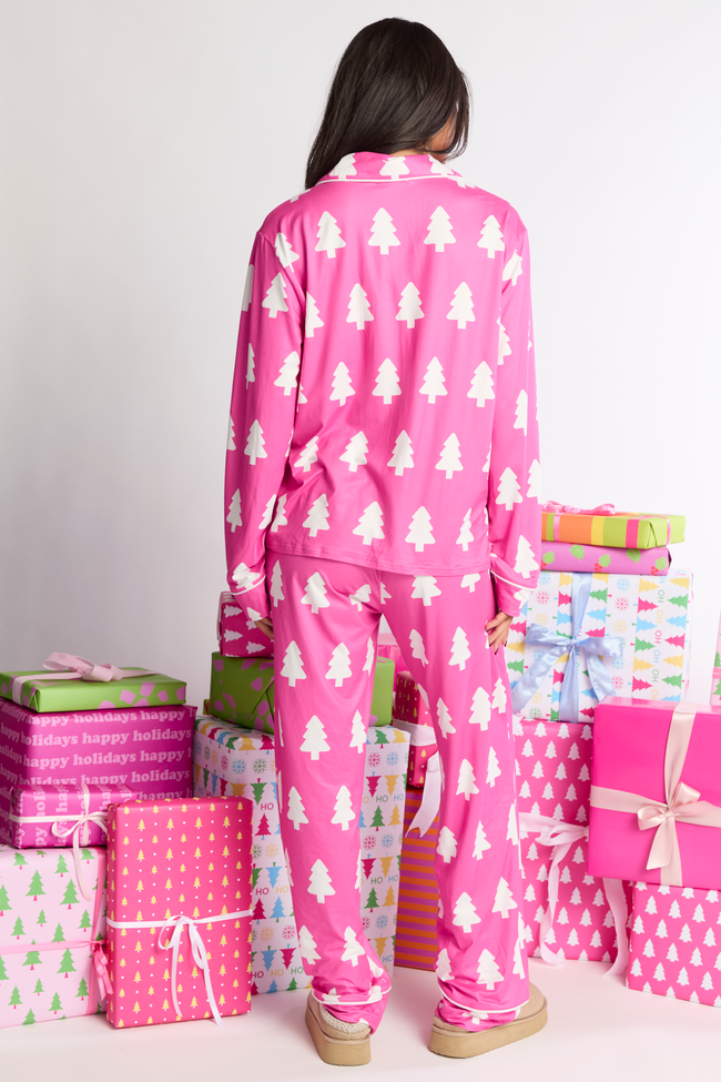 Under The Mistletoe Pink Christmas Tree Pajama Set - Image 5