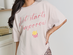 Diet Starts Tomorrow Taupe Oversized Graphic Tee