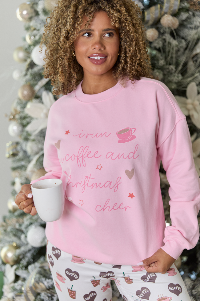Coffee And Christmas Cheer Light Pink Graphic Sweatshirt - Image 4