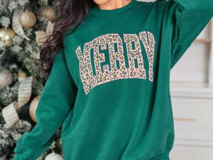 Merry Block Leopard Evergreen Graphic Sweatshirt