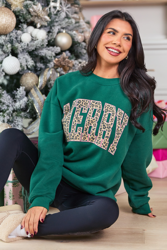 Merry Block Leopard Evergreen Graphic Sweatshirt - Image 3
