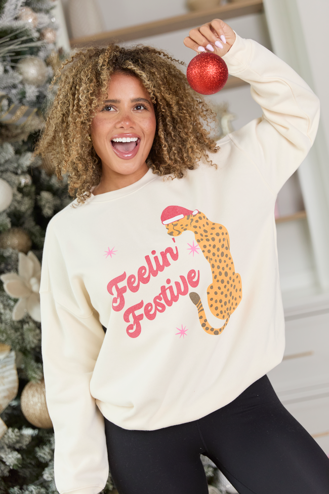 Feelin' Festive Cream Graphic Sweatshirt