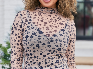 Calista Floral Mesh Lettuce Hem Top