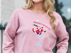 Pink Santa Martini Crewneck Sweater