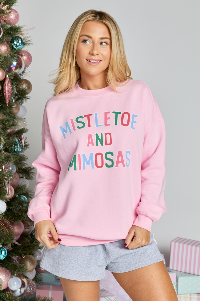 Mistletoe and Mimosas Light Pink Graphic Sweatshirt - Image 4