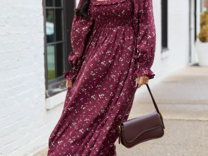 Yasmin Ruffle Smocked Top Burgundy Floral Maxi Dress