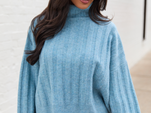 Ollie Baby Blue Cropped Turtleneck Sweater