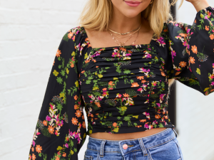 Mally Black Floral Ruched Off The Shoulder Top