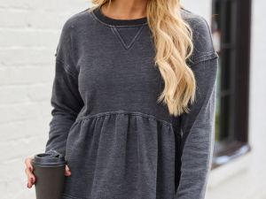 Steele Smokey Grey Tiered Long Sleeve Top