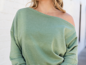 Learn As You Go Moss Off The Shoulder Sweatshirt