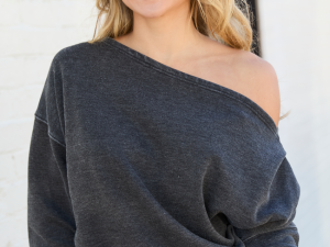 Learn As You Go Black Acid Washed Off The Shoulder Sweatshirt