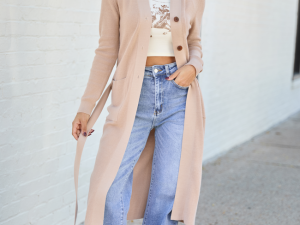 Norah Taupe Button Down With Tie Long Cardigan