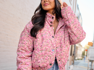 Rue Pink Floral Corduroy Jacket