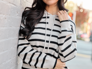 Blanche Tan And Black Striped Hoodie