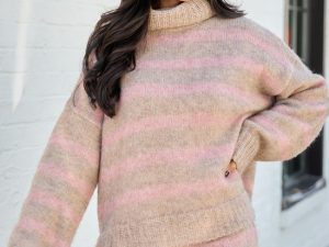 Steffy Pink Striped Cowl Neck Sweater