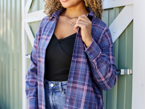 Autumn Navy And Purple Plaid Flannel Top DOORBUSTER