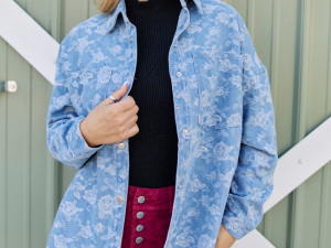 Alea Floral Denim Button Down Shirt