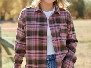 Autumn Pink And Brown Plaid Flannel Top DOORBUSTER