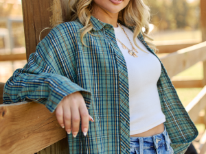 Rory Blue And Green Plaid Flannel Button Down Top