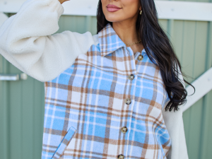 Jude Blue Multi Plaid Sherpa Shacket