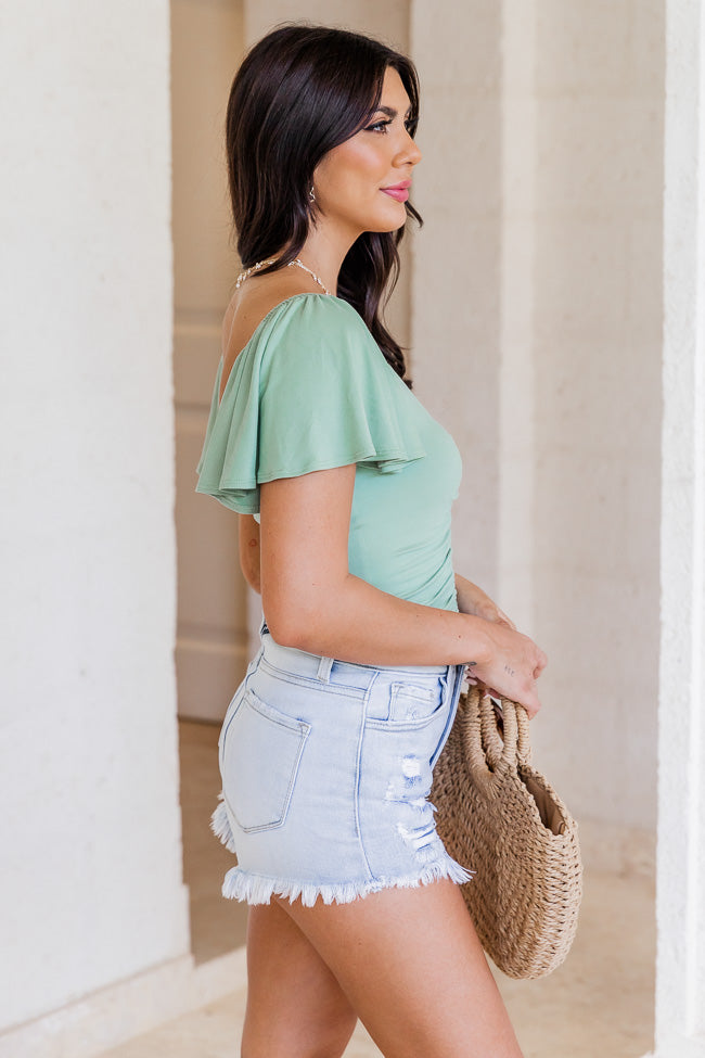 Just Say Yes Sage Ruched Flutter Sleeve Bodysuit FINAL SALE - Image 3