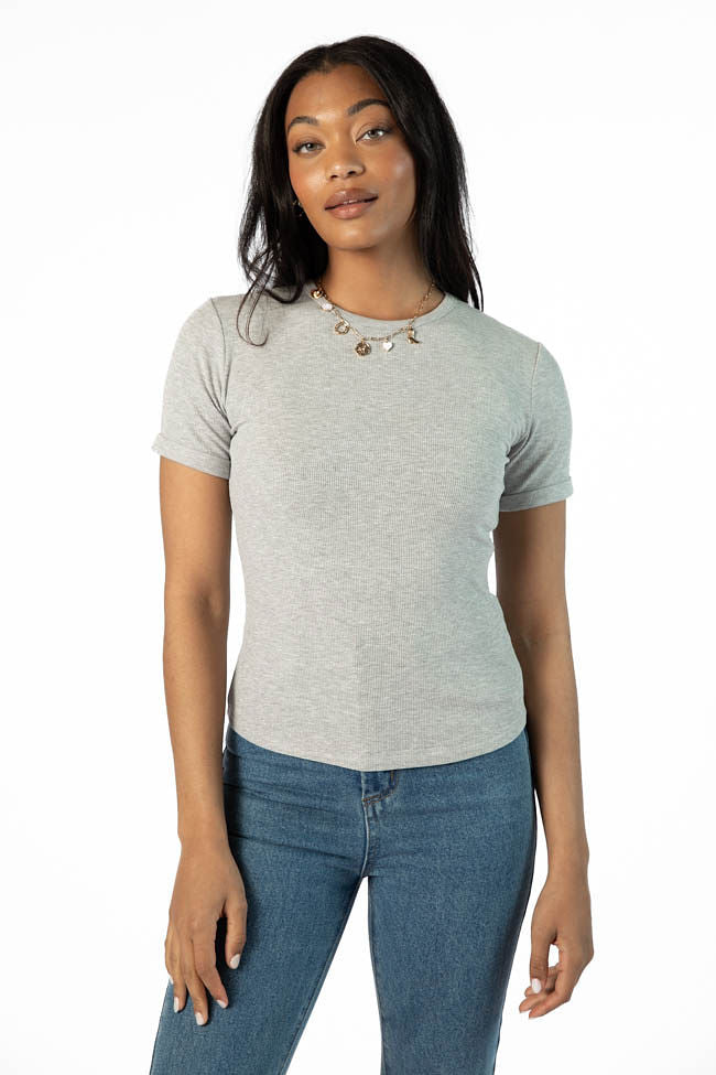 Everyday Essential Grey Ribbed Crew Neck Tee FINAL SALE - Image 3