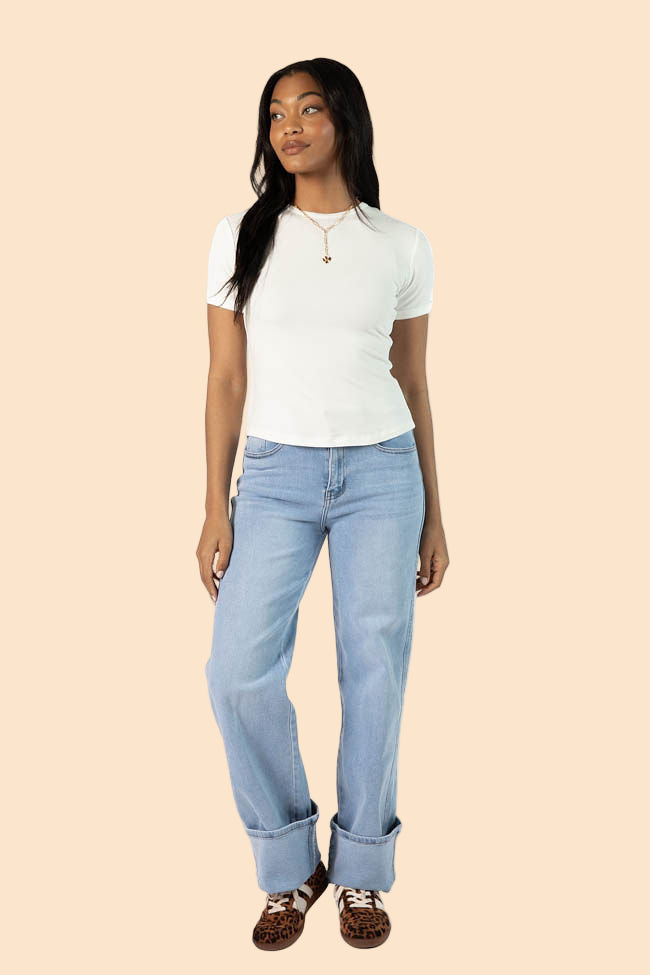 Everyday Essential Ivory Ribbed Crew Neck Tee FINAL SALE - Image 2