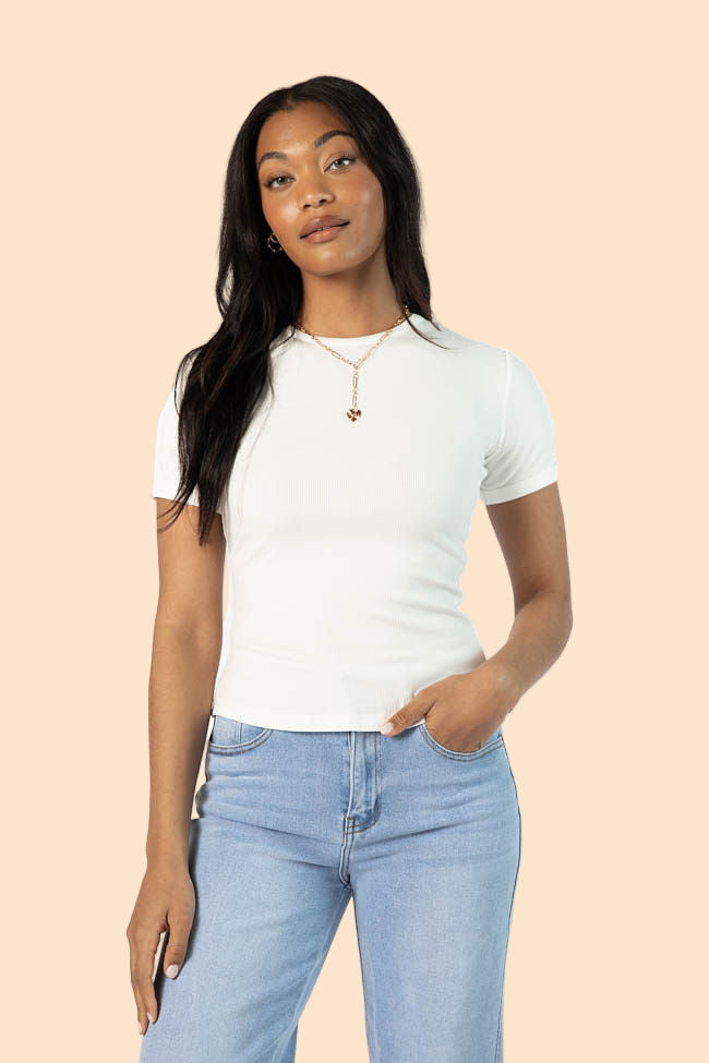 Everyday Essential Ivory Ribbed Crew Neck Tee FINAL SALE