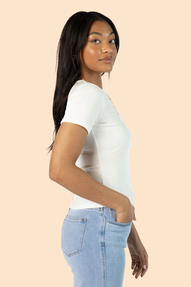 Everyday Essential Ivory Ribbed Crew Neck Tee FINAL SALE - Image 3