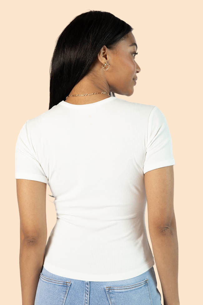 Everyday Essential Ivory Ribbed Crew Neck Tee FINAL SALE - Image 4
