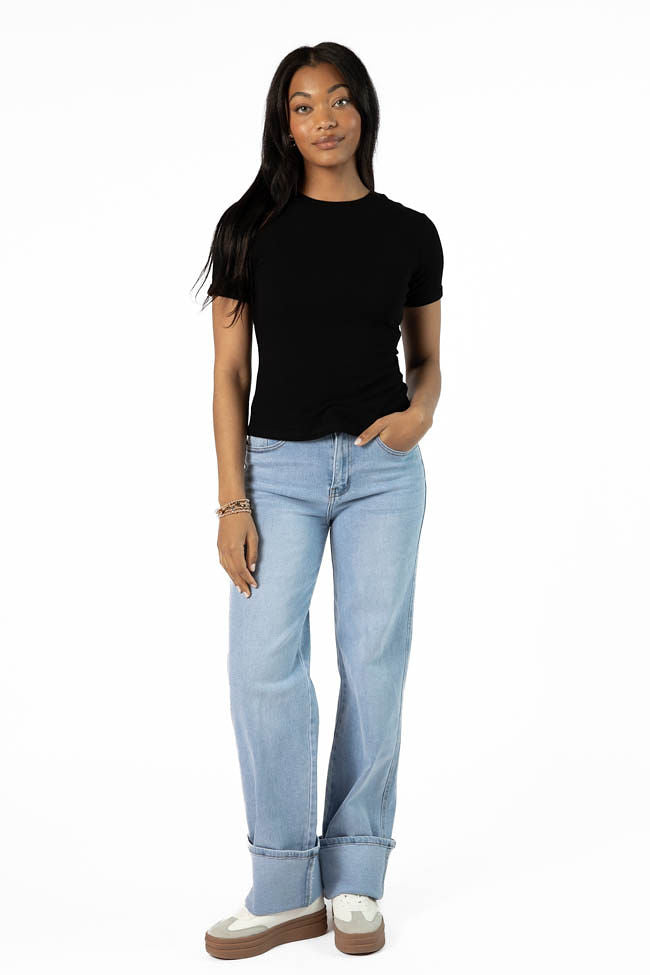 Everyday Essential Black Ribbed Crew Neck Tee FINAL SALE - Image 2