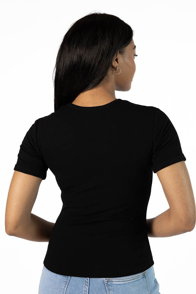 Everyday Essential Black Ribbed Crew Neck Tee FINAL SALE - Image 4