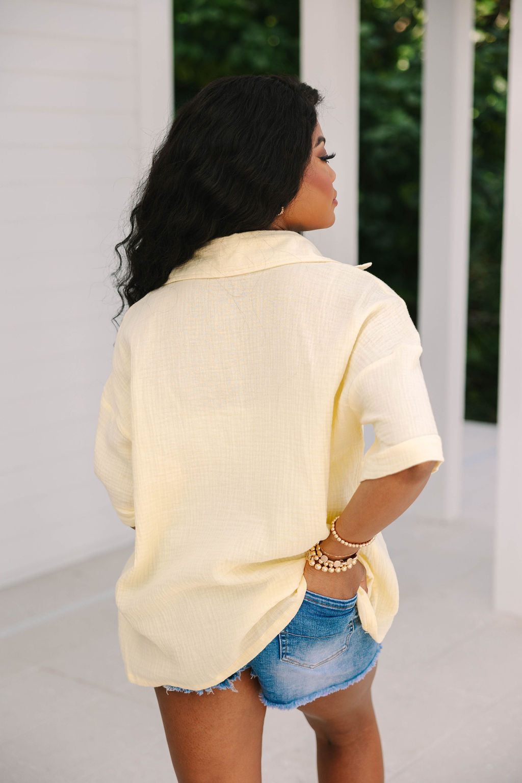 Let Me Adore You Short Sleeve Yellow Button Front Gauze Blouse FINAL SALE - Image 7