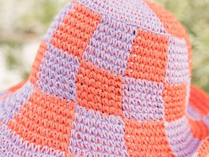 Orange And Pink Checkered Crochet Bucket Hat FINAL SALE