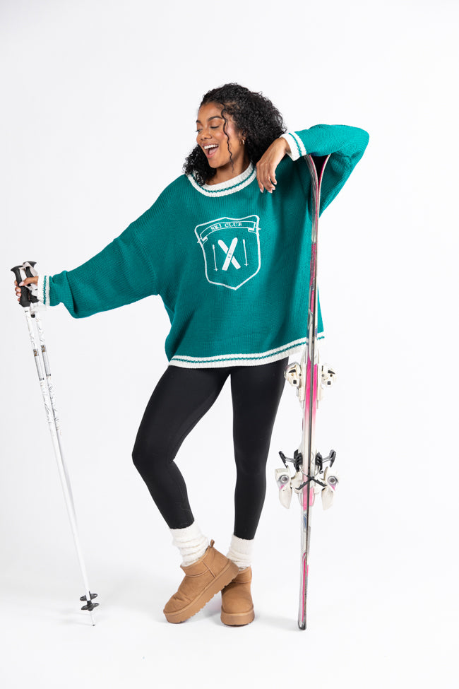 Ski Club Green and Ivory Embroidered Sweater - Image 2