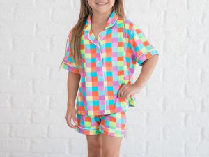 Kid's Good To Get Away In Glamour On The Grid Pajama Set FINAL SALE