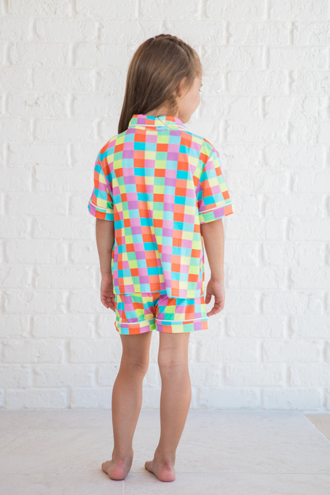 Kid's Good To Get Away In Glamour On The Grid Pajama Set FINAL SALE - Image 4