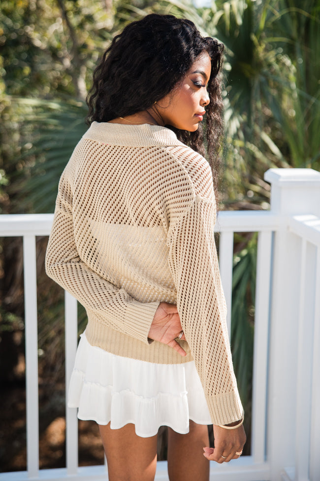 Knit Together Sand Collared Open Knit Sweater FINAL SALE - Image 4