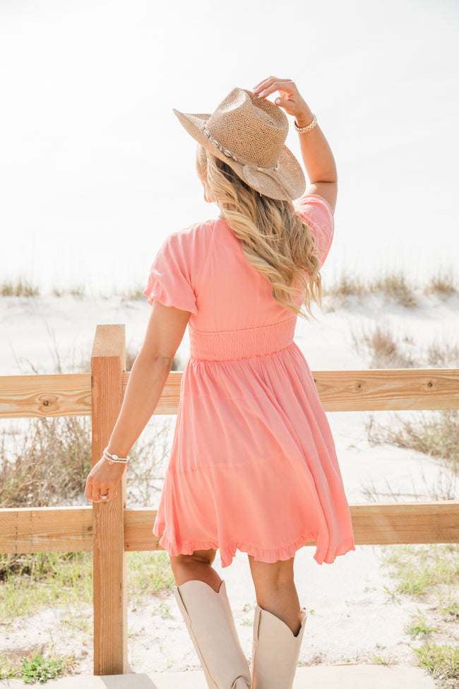 Urban Cowgirl Coral V-Neck Smocked Dress FINAL SALE - Image 4