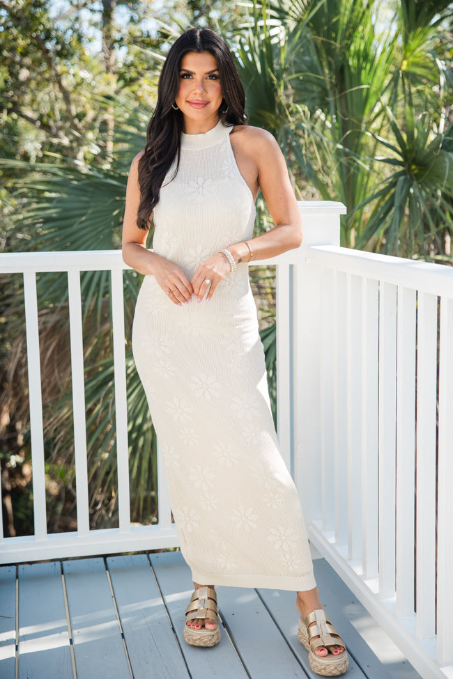 Good Composure Cream Halter Neck Crochet Midi Dress FINAL SALE