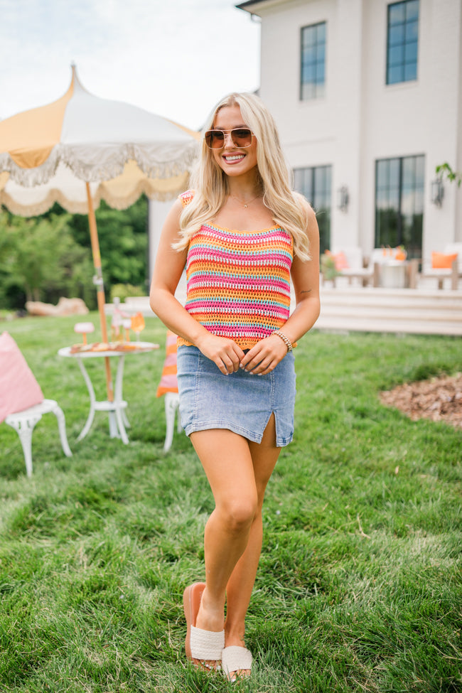 We Were Us Pink And Orange Multi Stripe Crochet Tank FINAL SALE - Image 2