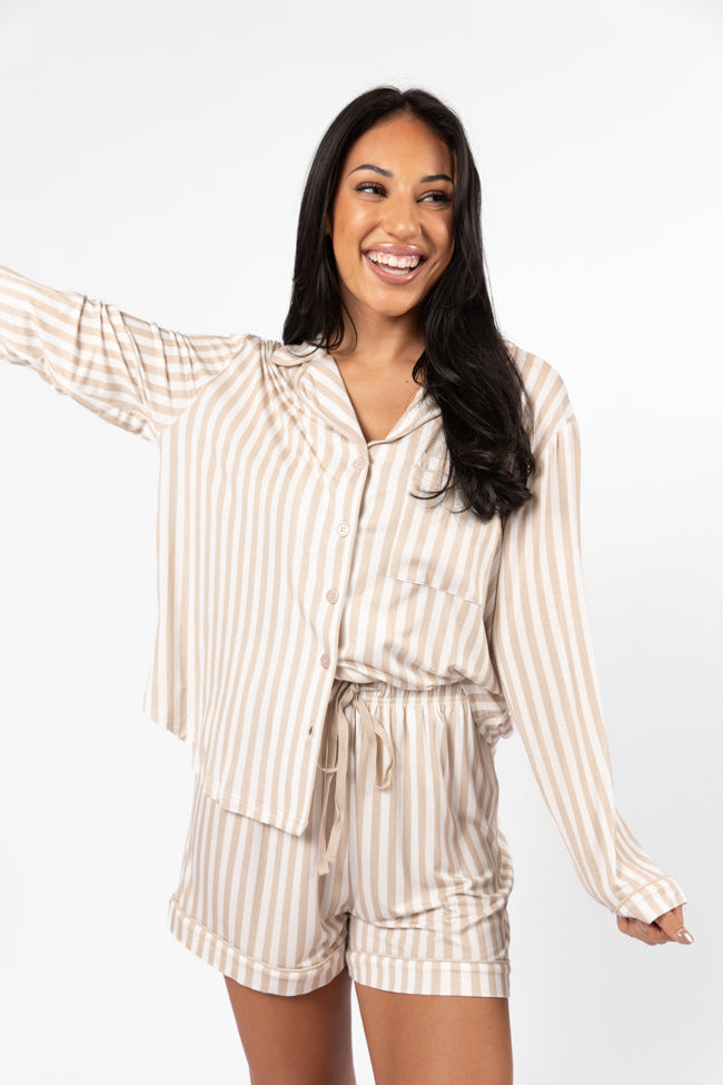 Good To Get Away Neutral Stripe Long Sleeve Pajama Top FINAL SALE