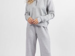 Lets Just Stay Heather Grey Quarter Zip Knit Pullover FINAL SALE