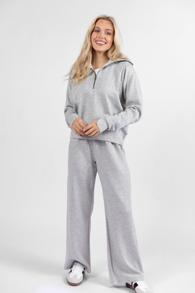 Lets Just Stay Heather Grey Quarter Zip Knit Pullover FINAL SALE