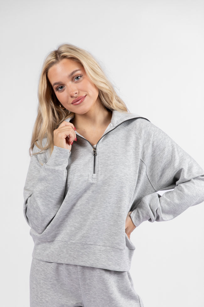 Lets Just Stay Heather Grey Quarter Zip Knit Pullover FINAL SALE - Image 2