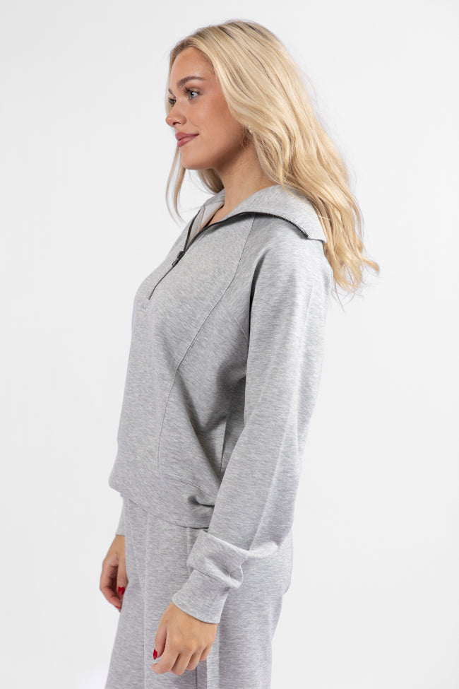 Lets Just Stay Heather Grey Quarter Zip Knit Pullover FINAL SALE - Image 3