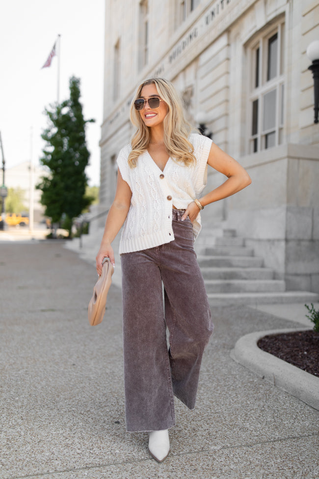 Got My Closure Brown Acid Wash Corduroy Wide Leg Pants FINAL SALE - Image 3